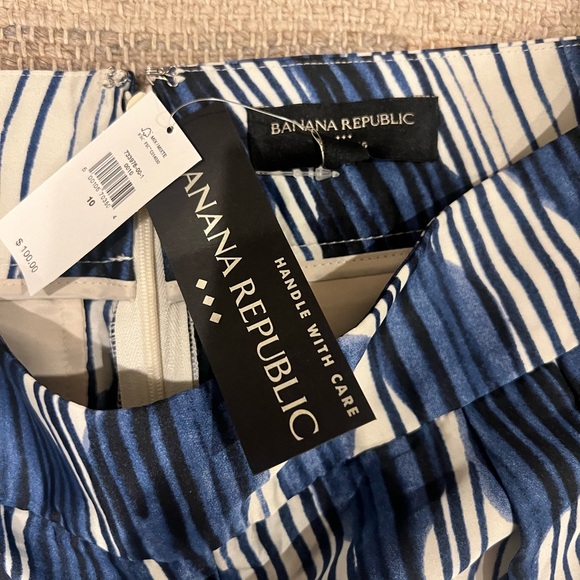 NWT Banana Republic Satin Jacquard Wide Leg Blue and White Pants - 10 - Picture 6 of 6